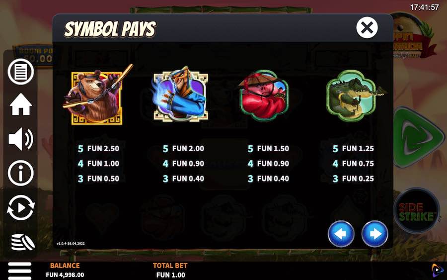 Paytable For Spin Warrior Slot