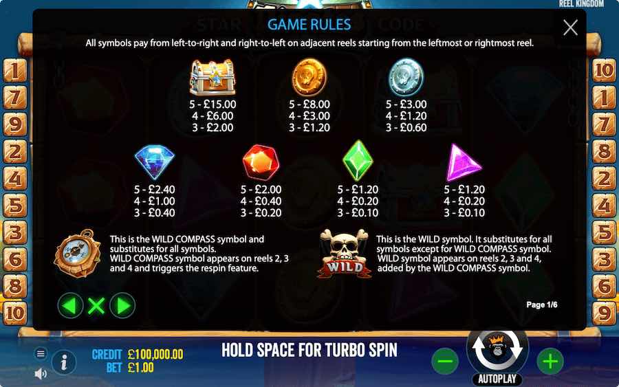 Paytable For Star Pirates Code Slot