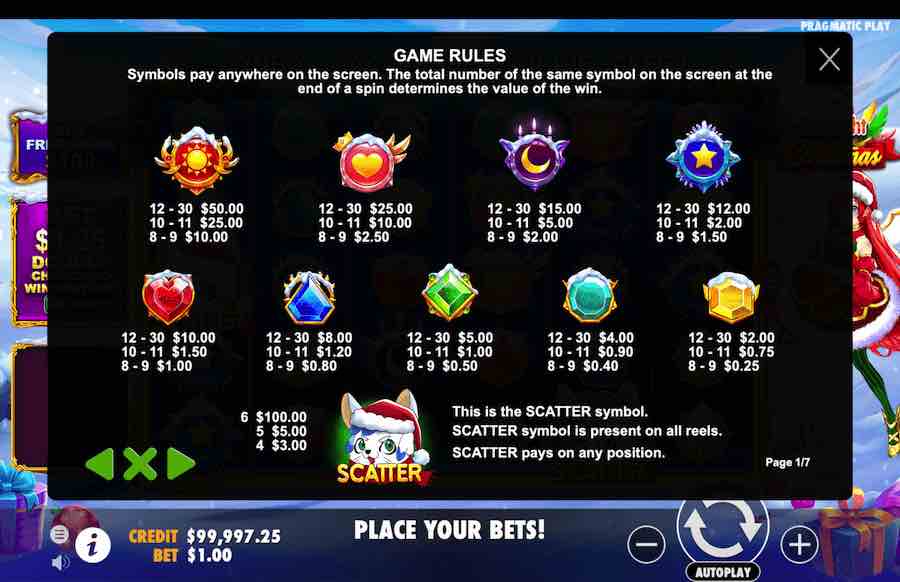 Starlight Christmas Slot Paytable