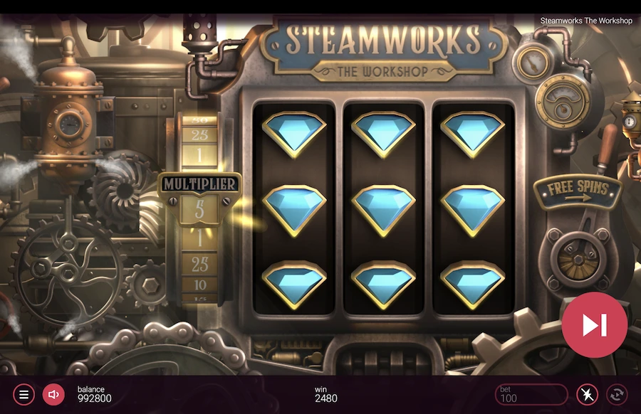 Steamworks slot free spins feature