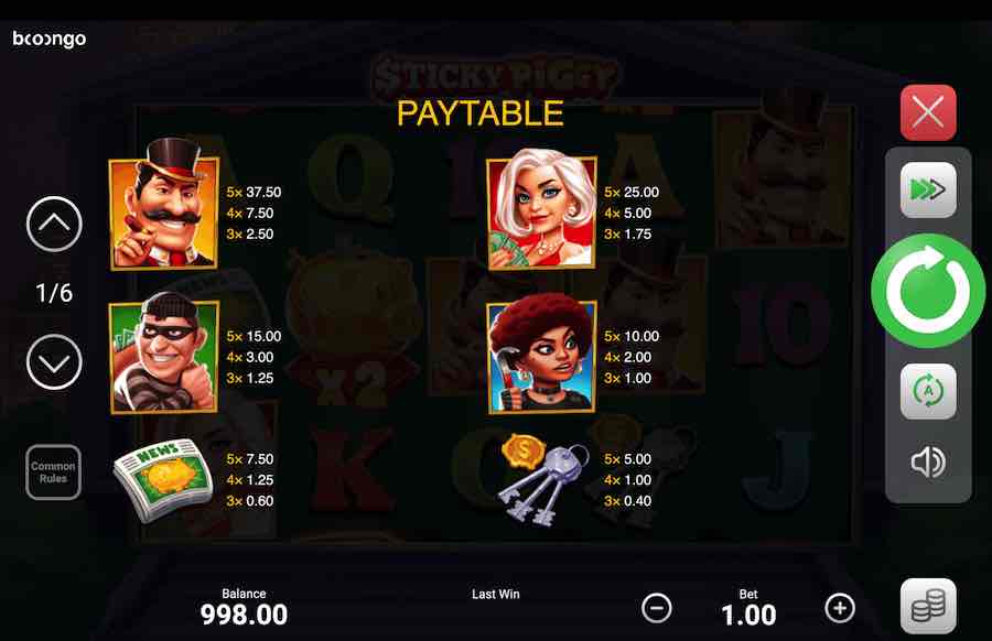 Sticky Piggy Slot Paytable