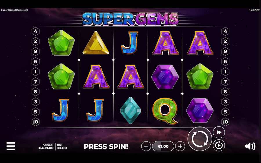 Play With 5 Reels, 10 Paylines, And Win Up To 1,641x Your Stake When Playing Super Gems Steinreich Online Slot