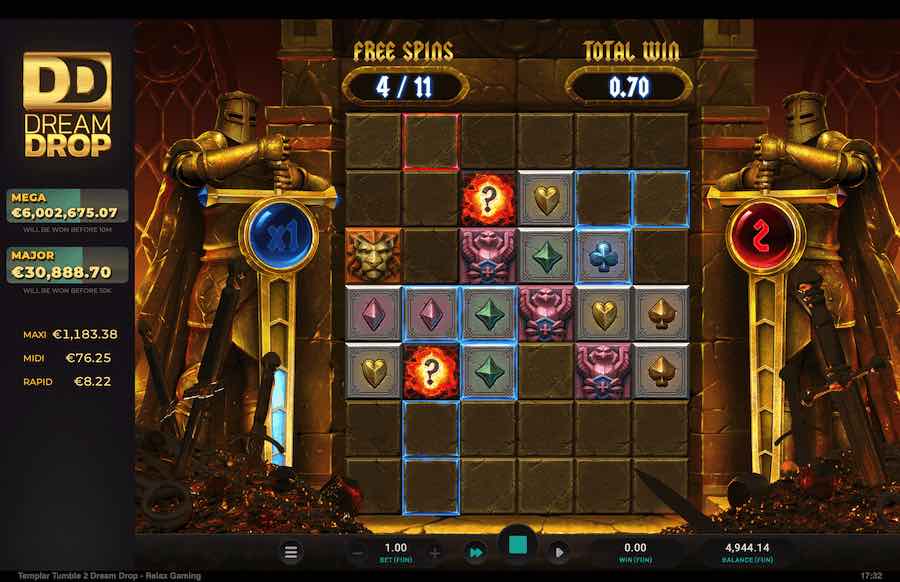 The Free Spins Feature In Action On Templar Tumble 2 Dream Drop Video Slot