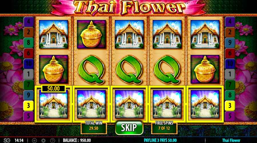 Land A Scatter Symbol On Reels 1, 3, And 5 To Trigger The Free Spins Feature On Thai Flower Video Slot