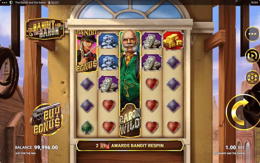 Play With 5 Reels, 25 Paylines, And Win Up To 25,000x Your Stake Playing Just For The Win's The Bandit And Baron Slot