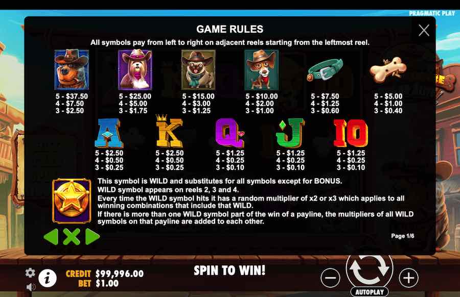 The Dog House Slot Paytable