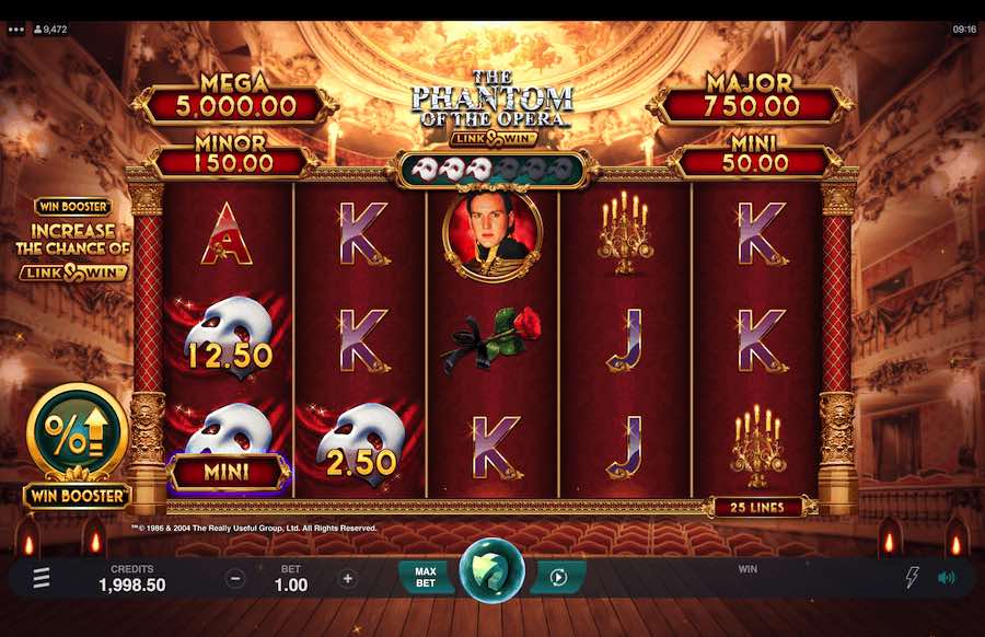 Win Up To 5,000x Your Bet Across 25 Paylines On The Phantom Of The Opera Link And Win Online Slot From Game Provider Triple Edge Studios