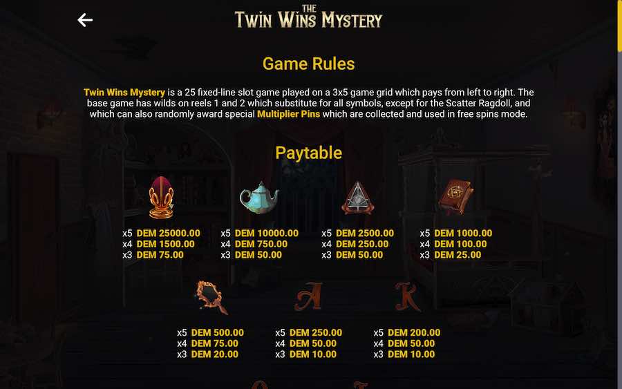 Paytable For The Twin Wins Mystery Slot