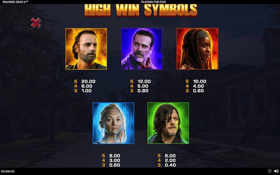 Paytable For The Walking Dead 2 Slot