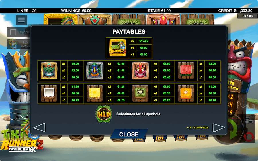 Paytable For Tiki Runner 2 Doublemax Slot