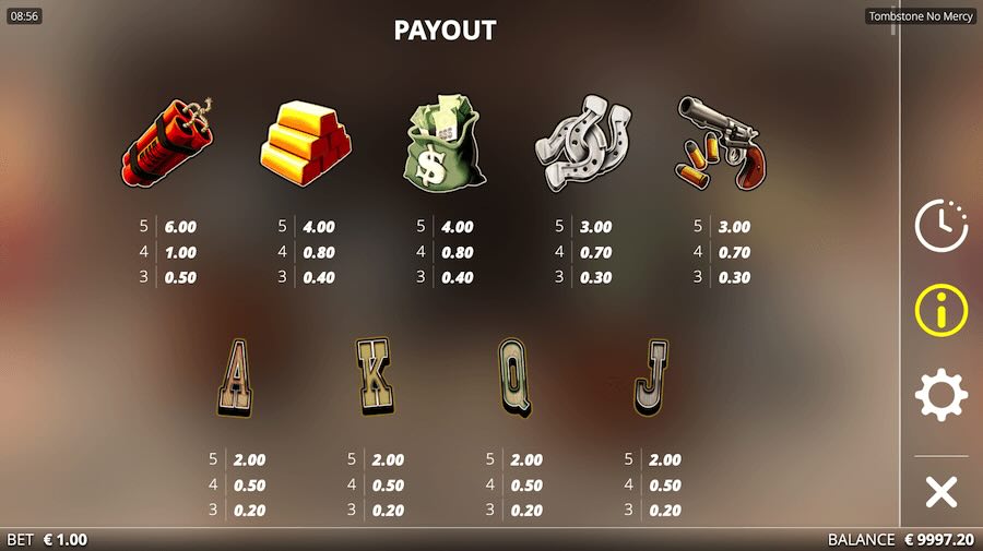 Tombstone No Mercy Slot Paytable