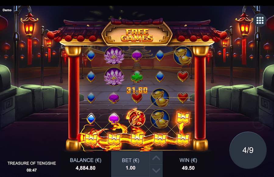 Land A Wild Symbol On Reels 1, 3 And 5 To Trigger The Free Spins Feature On Treasure Of Tengshe Video Slot