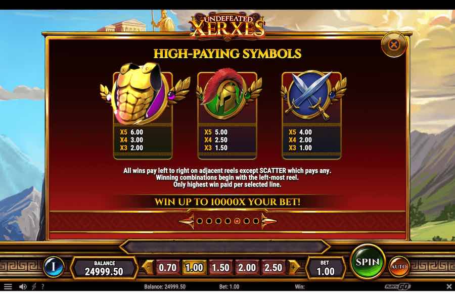 Undefeated Xerxes Slot Paytable