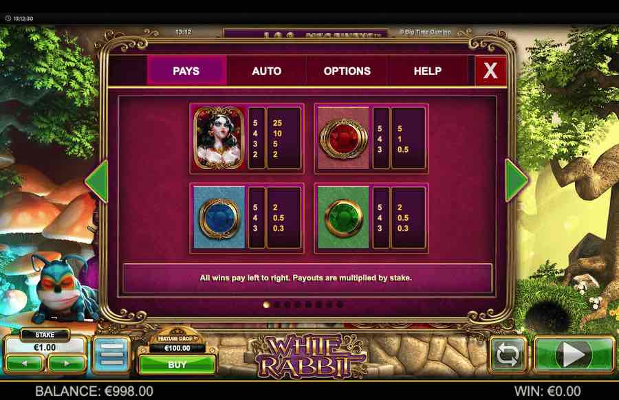 White Rabbit Megaways Slot Paytable 