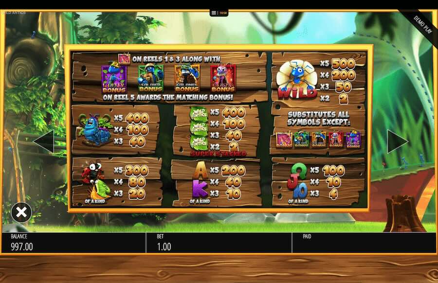 Wild Antics Slot Paytable