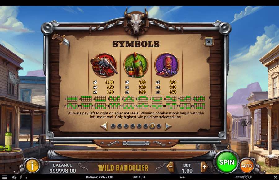 Wild Bandolier Slot Paytable