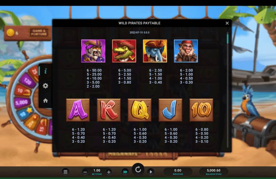 Paytable For Wild Buccaneers Megaways Slot