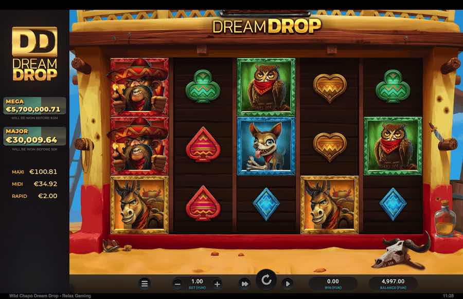 Play With 15 Paylines And Win Progressive Jackpots On Relax Gaming's Wild Chapo Dream Drop Online Slot