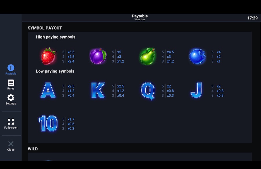 Winter Star Slot Paytable