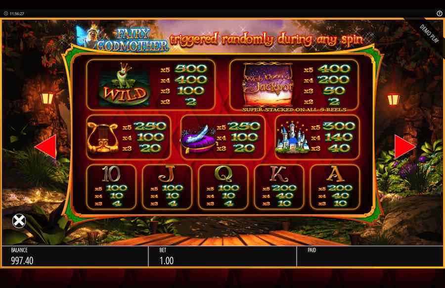 Wish Upon A Jackpot Slot Paytable