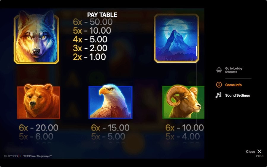 Paytable For Wolf Power Megaways Slot