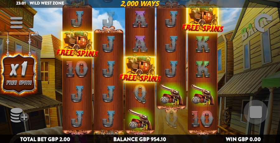 Scatter Symbols On Reels 1, 3, And 5 Will Trigger The Free Spin Bonus On Wild West Zone